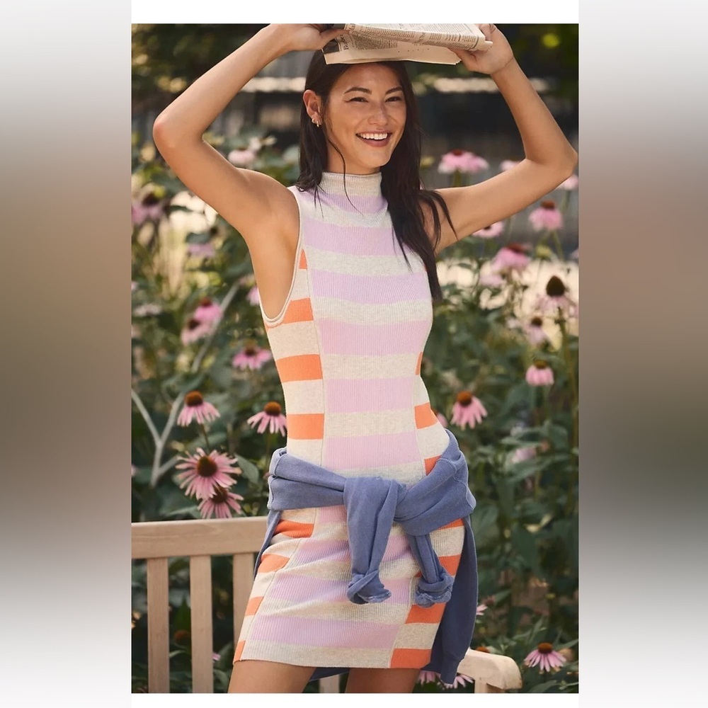 Daily Practice by Anthropologie Striped Mock Neck Sweater Dress M EUC fitted - Picture 4 of 13